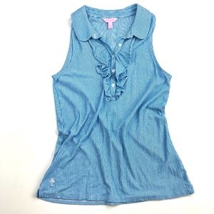 Lilly Pulitzer | Pinstripe Ruffle Blue Sleeveless
